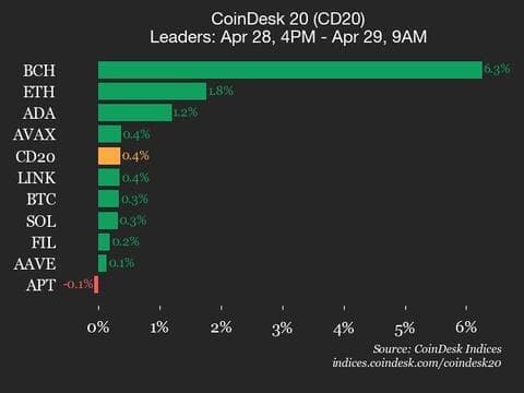 9am CoinDesk 20 Update for 2025-04-29: leaders chart