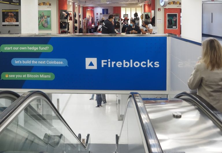 Fireblocks sign at Miami airport during Bitcoin Miami conference 2022 (Danny Nelson/CoinDesk)