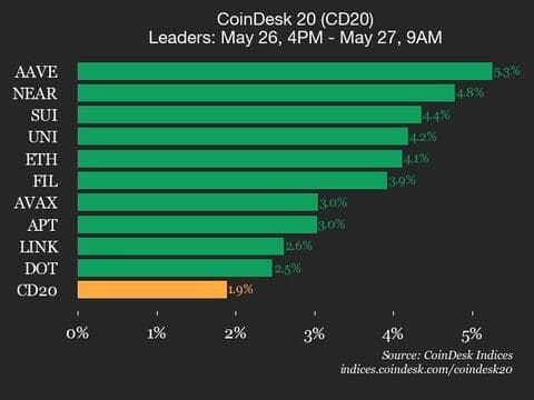 9am CoinDesk 20 Update for 2025-05-27: leaders chart