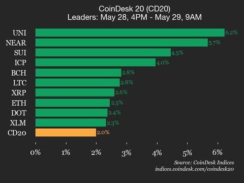 9am CoinDesk 20 Update for 2025-05-29: leaders chart