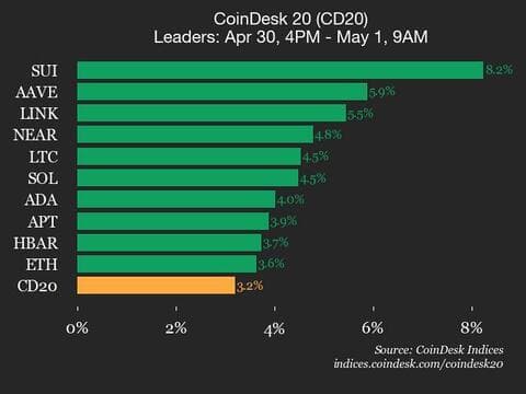 9am CoinDesk 20 Update for 2025-05-01: leaders chart