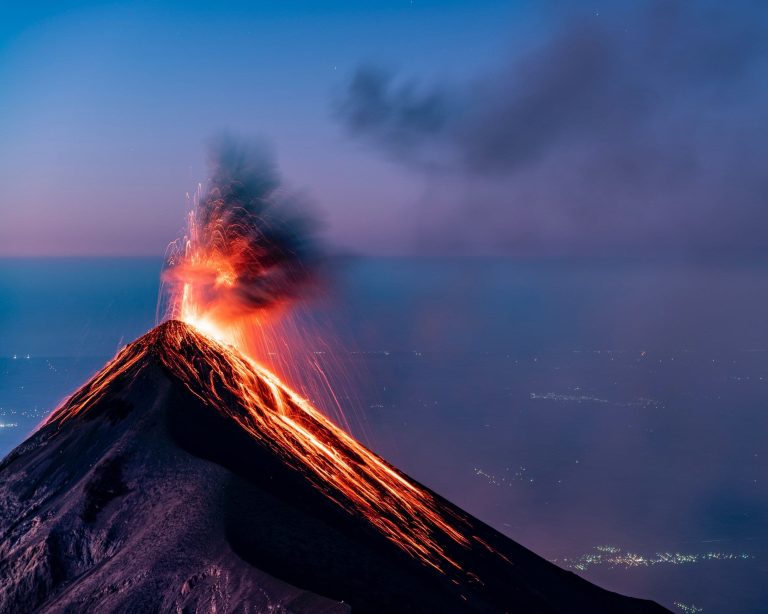 A vocano erupting
