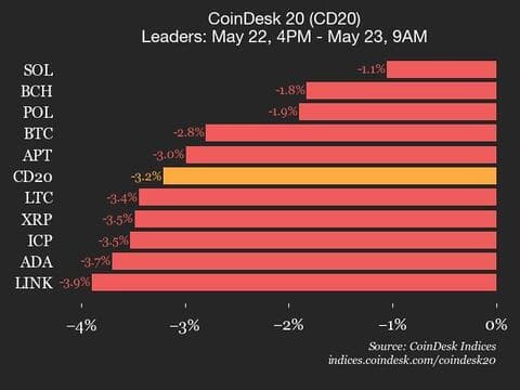 9am CoinDesk 20 Update for 2025-05-23: leaders chart