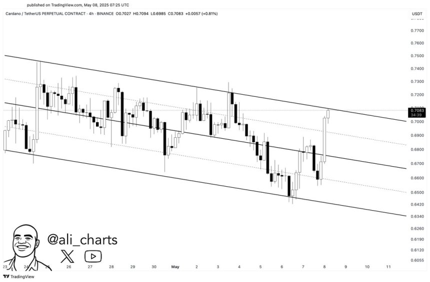 ada Cardano testing the upper boundary resistance of this channel | Source: Ali Martinez on X