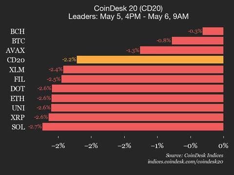 9am CoinDesk 20 Update for 2025-05-06: leaders chart