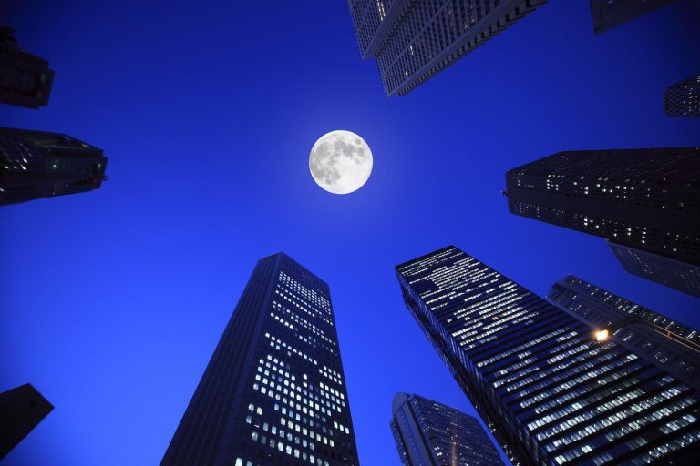 Moon and buildings