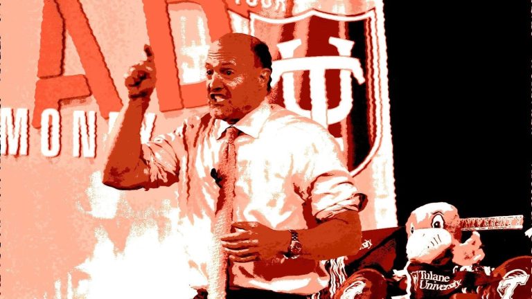 Jim Cramer on Squawk Box (Tulane Public Relations, modififed by CoinDesk)