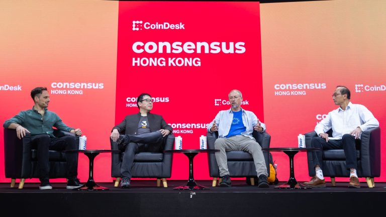 Adam Back, CEO Blockstream (second from right) speaks at Consensus Hong Kong 2025 by CoinDesk (CoinDesk/Personae Digital)