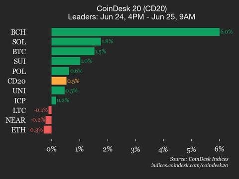 9am CoinDesk 20 Update for 2025-06-25: leaders chart