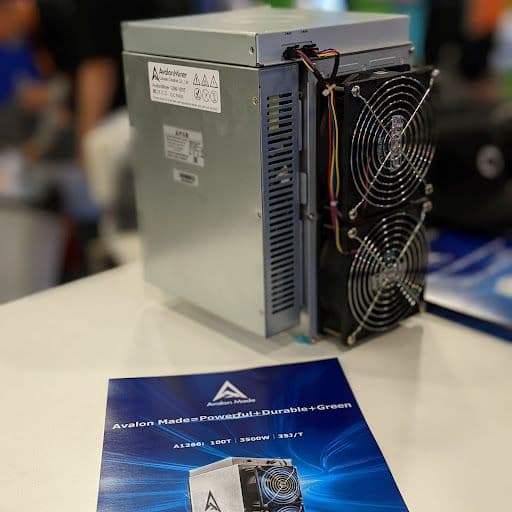Canaan's new Avalon 1266 model at the Bitcoin 2022 conference. (Aoyon Ashraf/CoinDesk)