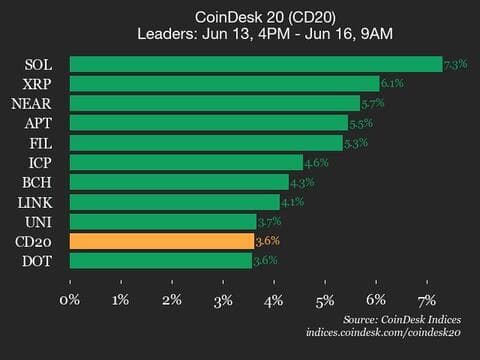9am CoinDesk 20 Update for 2025-06-16: leaders chart