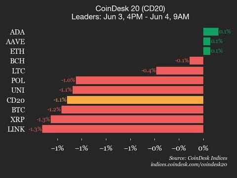 9am CoinDesk 20 Update for 2025-06-04: leaders chart