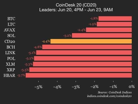 9am CoinDesk 20 Update for 2025-06-23: leaders chart