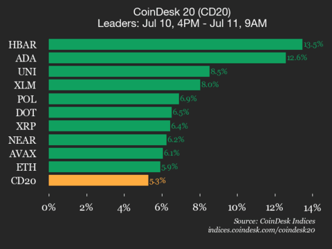 9am CoinDesk 20 Update for 2025-07-11: leaders
