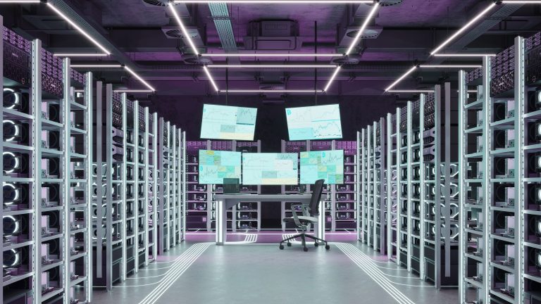3d rendering of crypto mining computer center