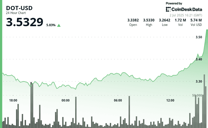 Polkadot gains 6%.