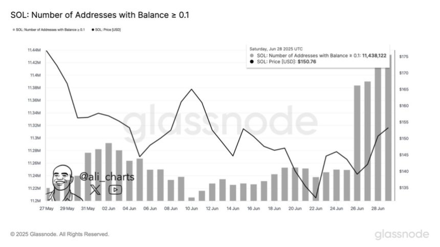 btc Solana Number of Addresses With Balance >= 0.1 | Source: Ali Martinez on X