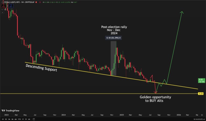 btc_c6e1ef Altcoins performance against Bitcoin | Source: Carl Runefelt on X