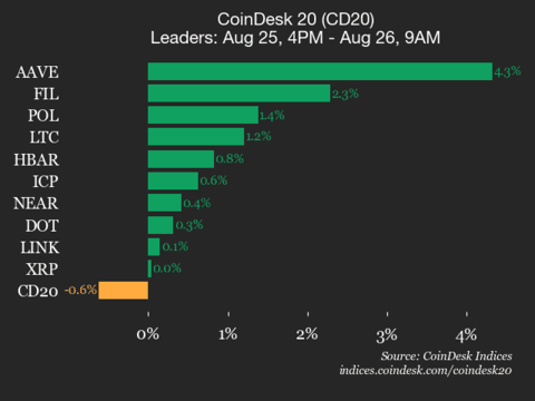 9am CoinDesk 20 Update for 2025-08-26: leaders