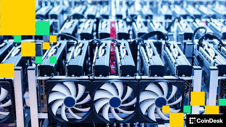 Racks of crypto mining machines.